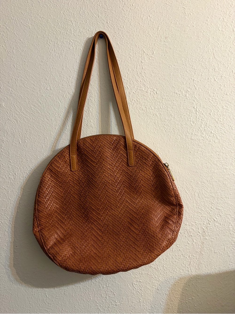 Anthropologie Round Woven Tote in Tan Brown